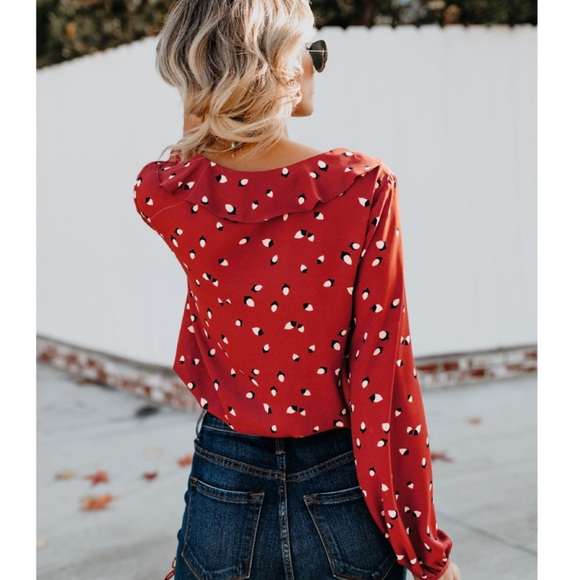 Red ruffled blouse - Picture 2 of 3